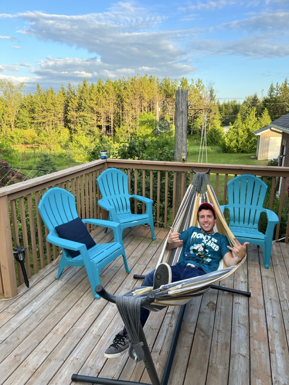 Adirondack chairs and hammock on the deck